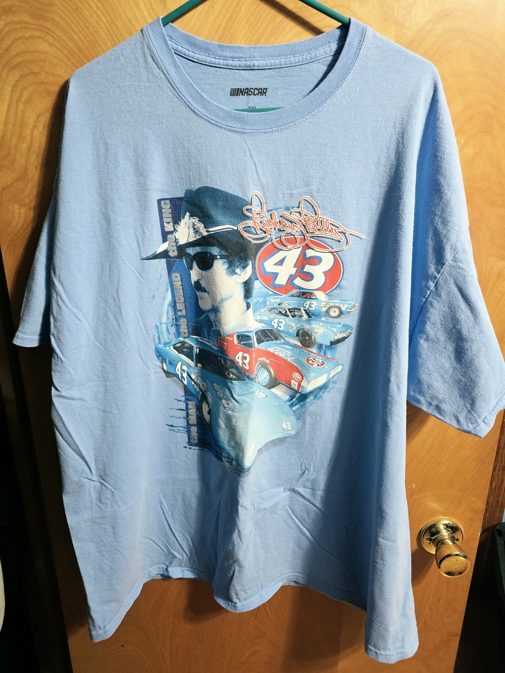 Nascar Light Blue Short Sleeve Graphic Tee with Red & Blue Racing Print